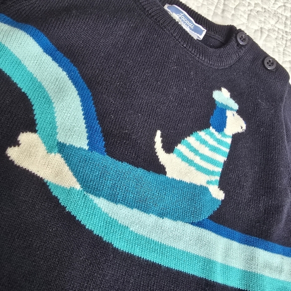 Jacadi Paris 12 Months Navy Blue Color Block Dog Sweater Jumper - Picture 4 of 11